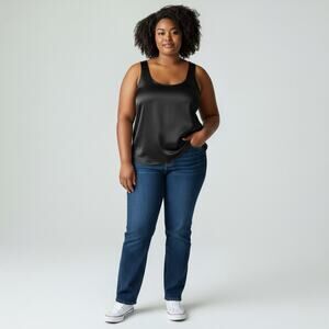 PJ Harlow Jackie Black Silk Satin Blend Cami Tank XL 14/16 Minimalist Luxe